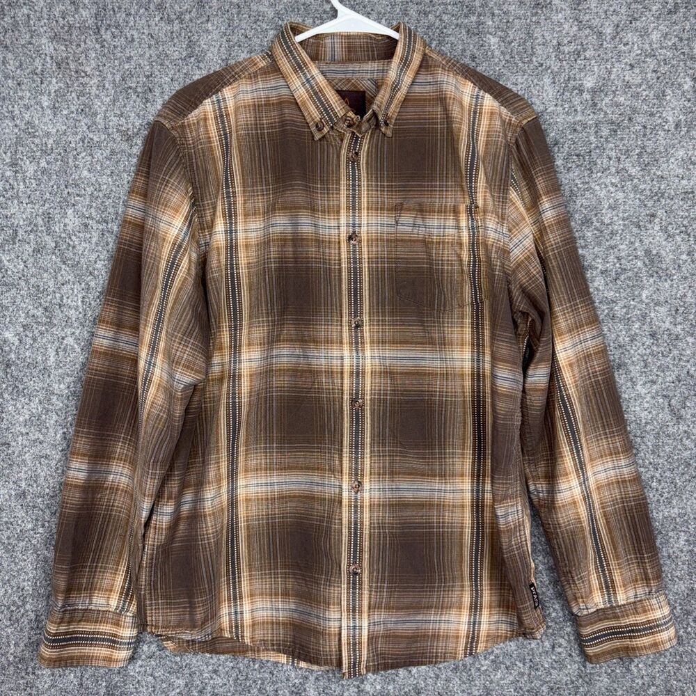 PrAna Shirt Mens size M Brown Plaid Button up casual
